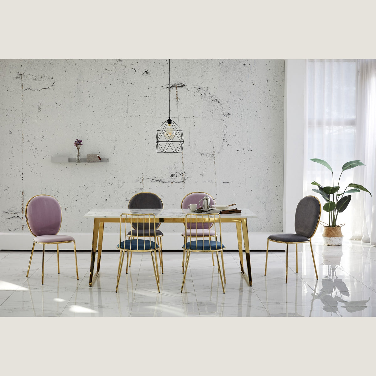 RIS M16 Marble Dining Table C-Type 1200 (Gold)
