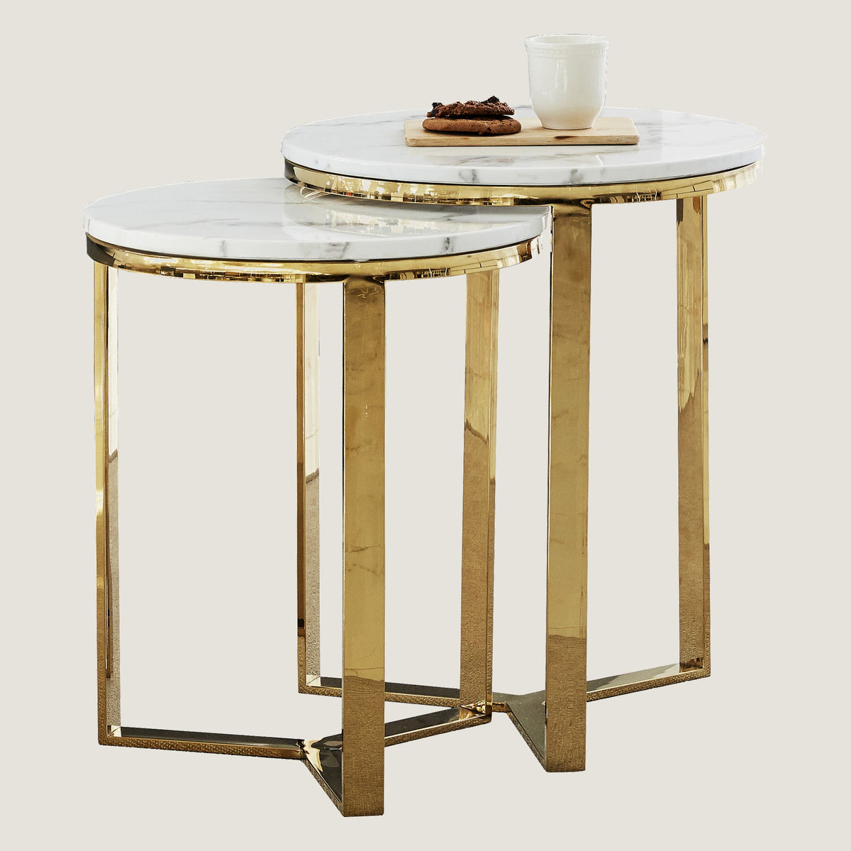 RIS M04/05 Circle Marble Side Table 2PCS/Set (Gold)