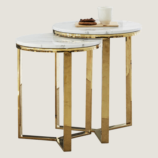 RIS M04/05 Circle Marble Side Table 2PCS/Set (Gold)